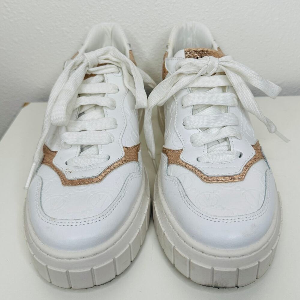 Valentino Minerva Monogram White & Rose Gold Leather Lace Sneaker 9 - Picture 4 of 15